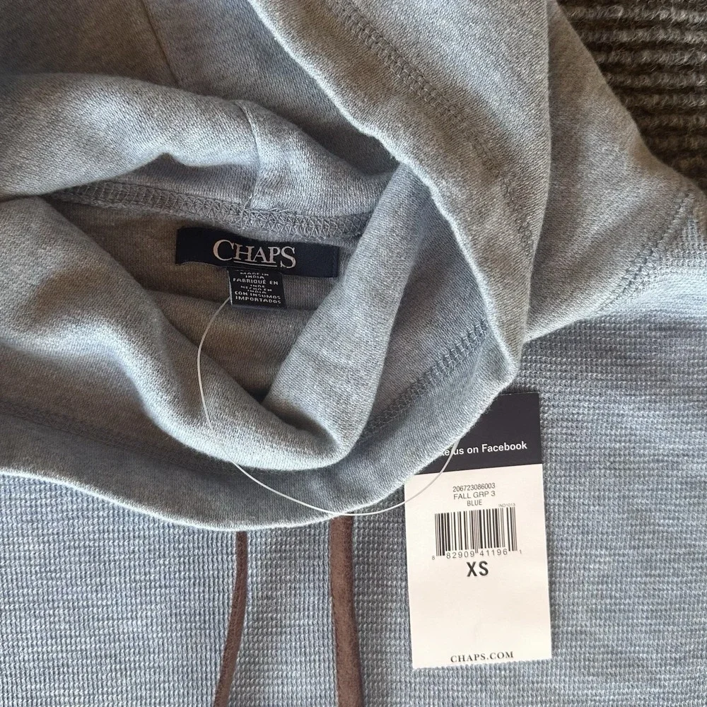 Chaps Womens Cowl Neck Waffle Knit Top Blue Long Sleeve Pullover XS NWT